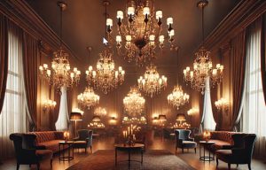 dimmed room with chandeliersjpg